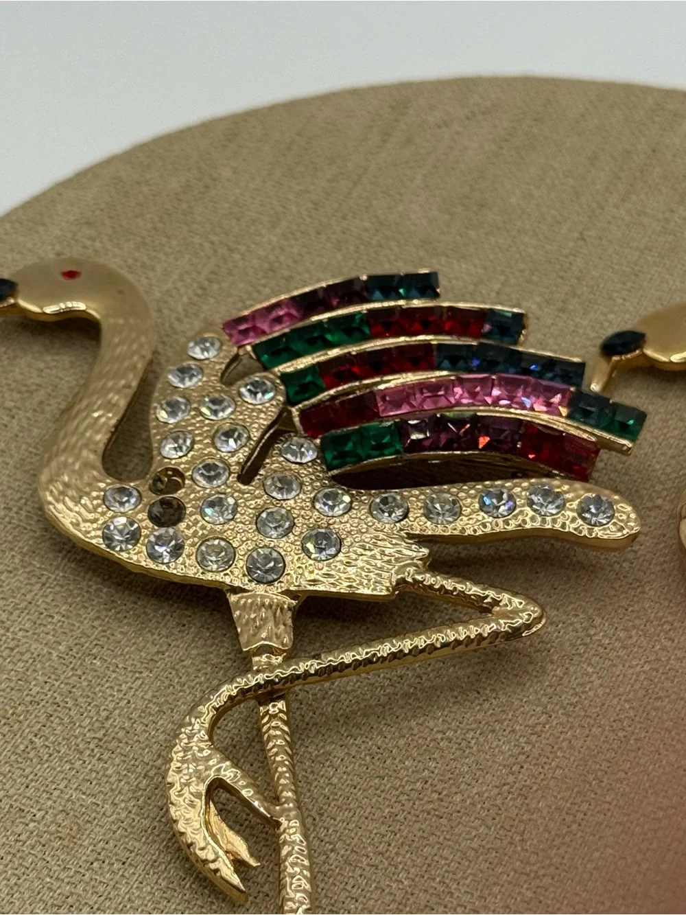 Gold Flamingo Crystal Drop Earrings with Multicolor Accents